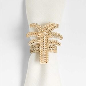 Crate & Barrel Wicker Palm Tree Napkin Rings Set of 4 NEW Coastal Decor